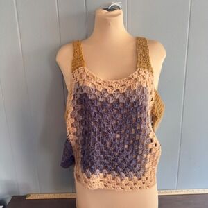 Handmade Crochet Granny Square Tank Top Boho Earthy Festival Y2K Indie